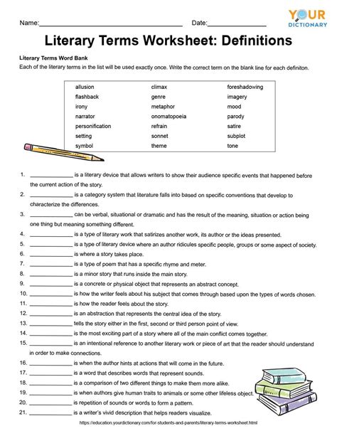 Printable Literary Term Worksheet