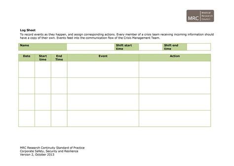Printable Logging Sheet Template
