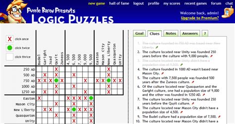 Screenshot of printable logic puzzles baron crossword template in use