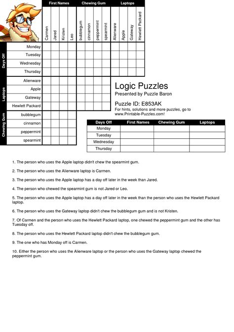 Printable Logic Puzzles With Key