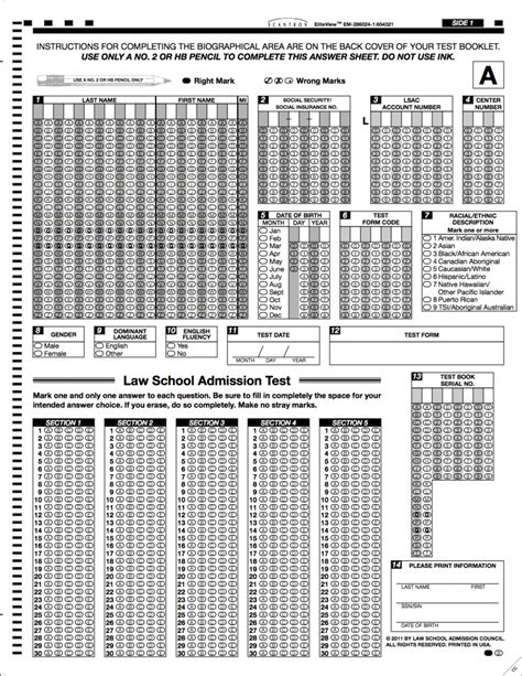 Printable Lsat Scantron Sheet