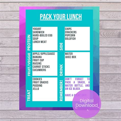 Printable Lunch Packing List