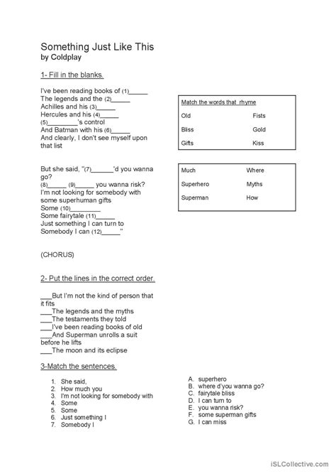 Printable Lyrics Something Like This