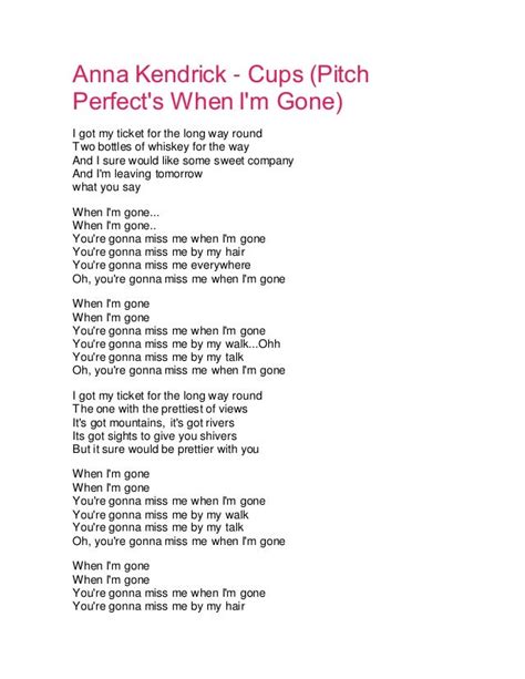 Printable Lyrics To Cups