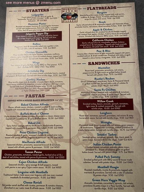 Printable Mackenzie River Menu