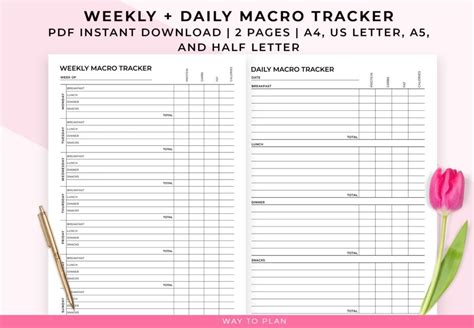 Printable Macro Tracker Total Carbs Net Carbs