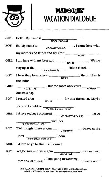Printable Mad Libs About Vacation