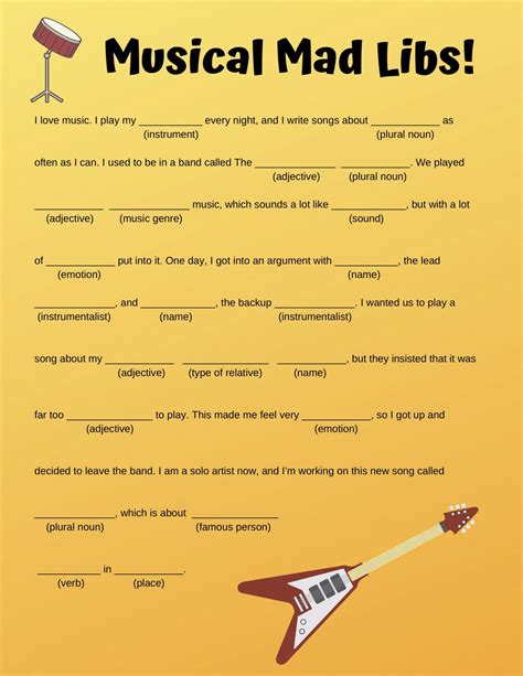 Printable Mad Libs Music