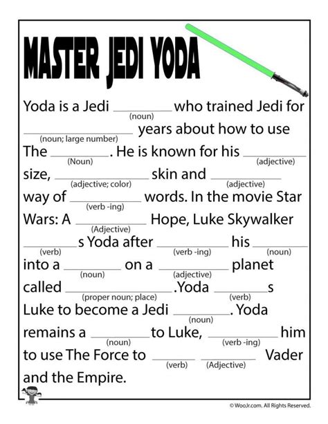 Printable Mad Libs Starwars