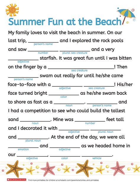 Printable Mad Libs Summer