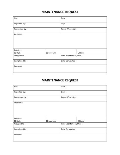 Printable Maintenance Request Template