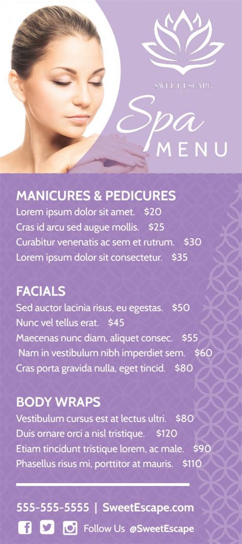 Printable Makeup Spa Menu
