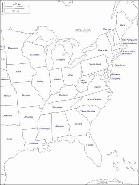 Printable Map Of Eastern Usa