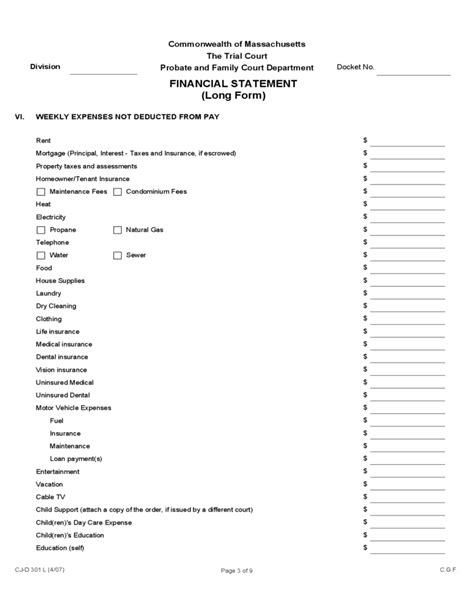 Printable Mass Form Long