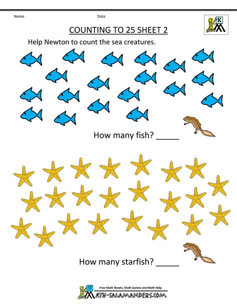 Printable Math Counting Numbers One Threw 25