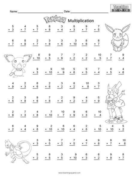 Printable Math Pokemon Sheets