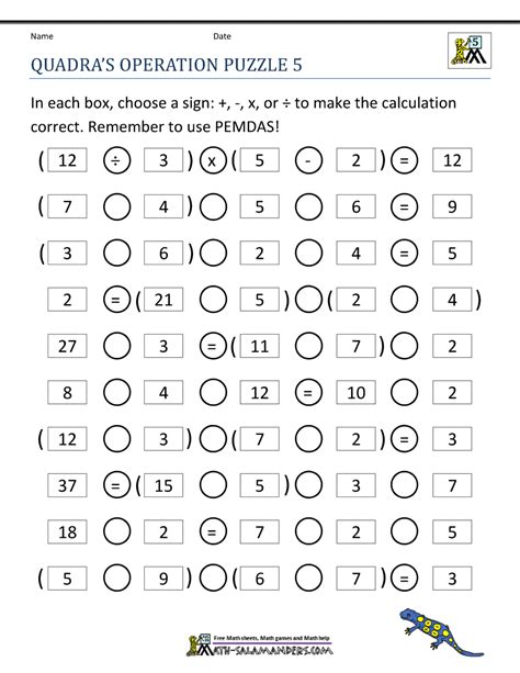 Printable Math Puzzle For Fifth Grader