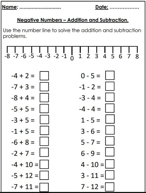 Printable Math Sheets On Adding Negative And Positive Numbers