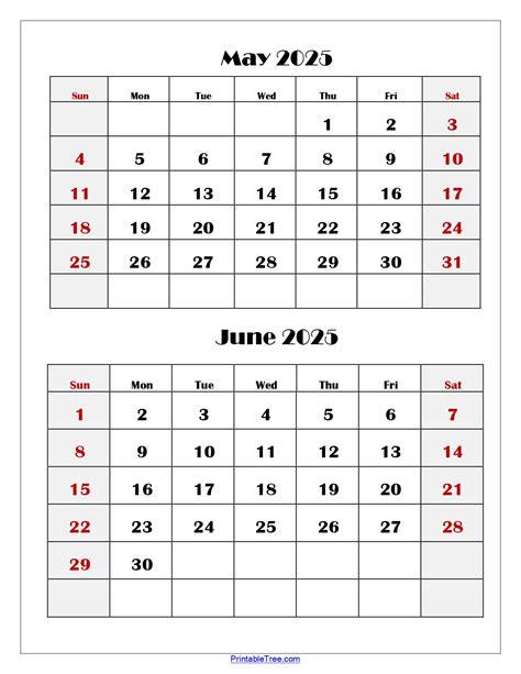 Printable May June Calendar