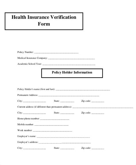 Printable Medical Insurance Verification Form Template