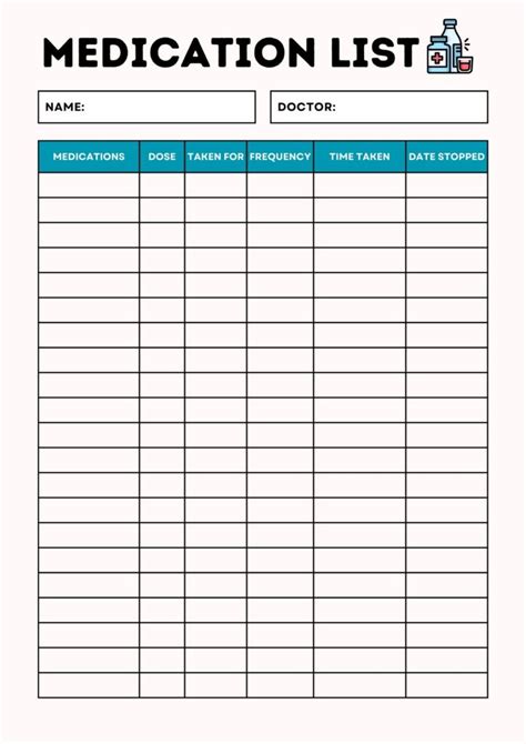 Printable Medication List Doc