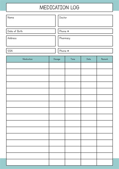 Printable Medication Log Template