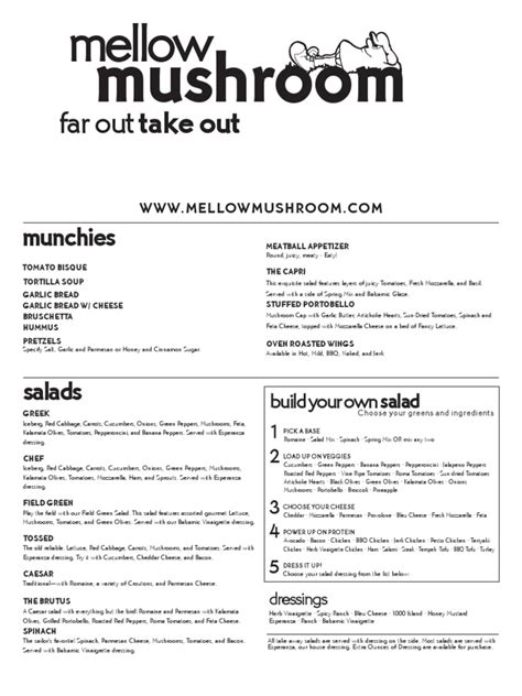 Printable Mellow Mushroom Menu