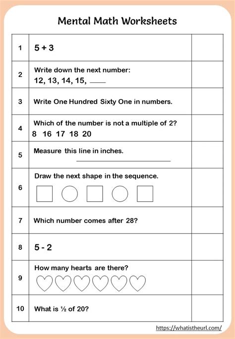 Printable Mental Math Exercises