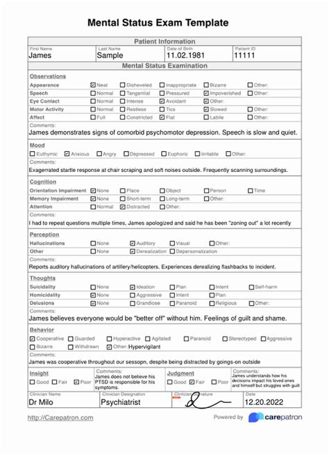 Printable Mental Status Exam Form