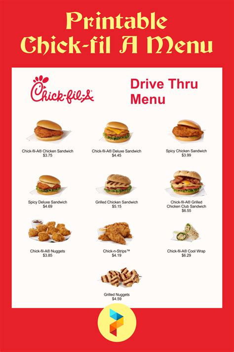 Printable Menu Chick Fil A
