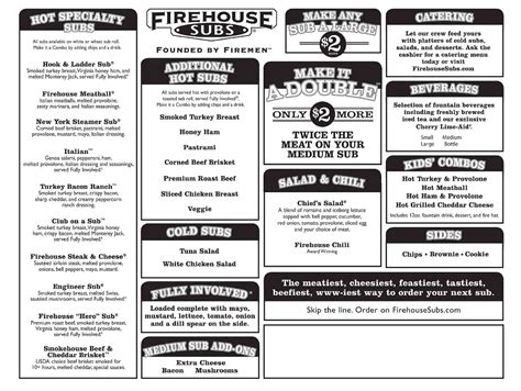 Printable Menu Firehouse Subs