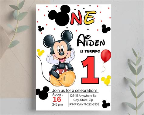 Printable Mickey Mouse First Birthday Invitations