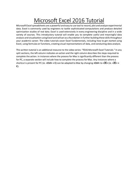 Printable Microsoft Excel 2016 Lessons For Middle School