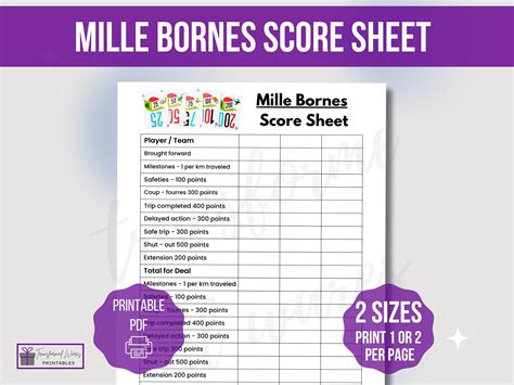 Printable Mille Bourne Score Sheet