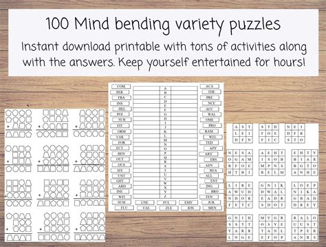 Various examples of printable mind puzzle games including crossword, sudoku and wordsearch.