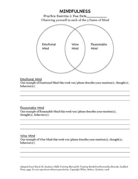 Printable Mindfulness Adolescent Worksheet