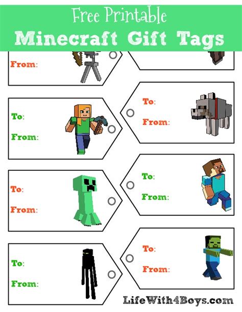Printable Minecraft Gift Tags