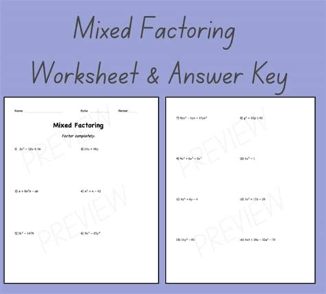 Printable Mixed Factoring Problems
