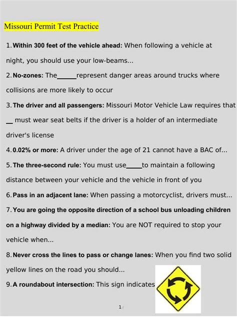Printable Mo Drivers Permit Practice Test