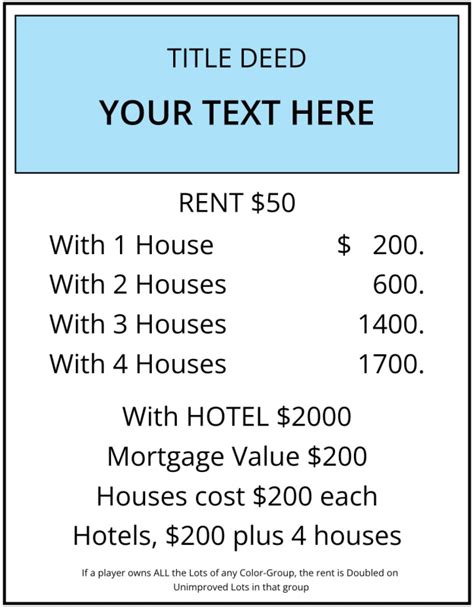 Printable Monopoly Title Deed Template