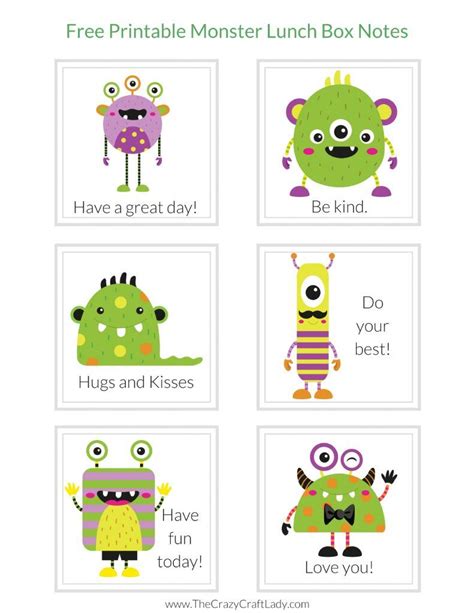 Printable Monster Lunch Notes