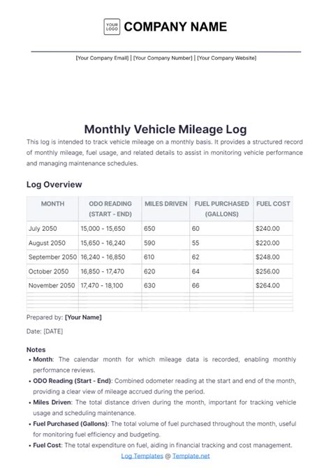 Printable Monthly Charge Log