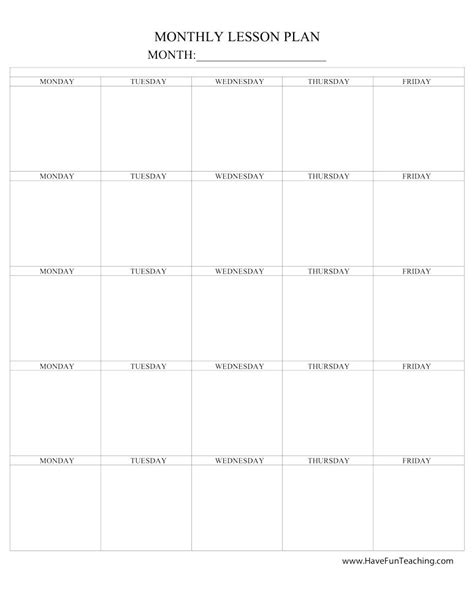 Printable Monthly Lesson Plan With Lines