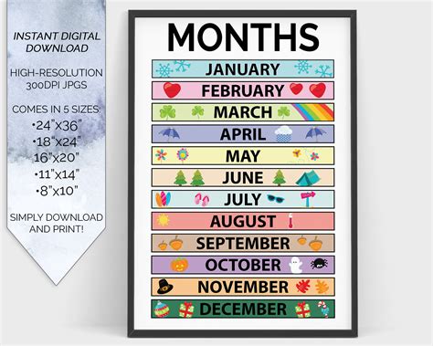Printable Months For Elementary School