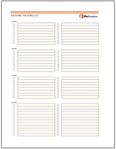 Printable Moving Packing List Template