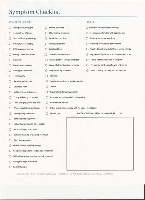 Printable Ms Symptoms Checklist