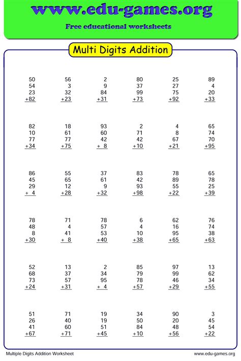 Printable Multi Digit Addition Games