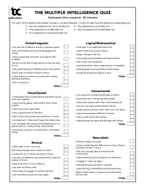 Printable Multiple Intelligence Quiz