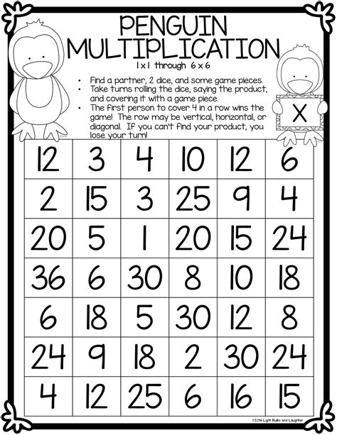 Printable Multiplication Fact Games