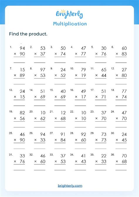 Printable Multiplication Sheets For Fourth Grade